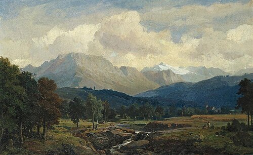 Berchtesgaden landscape with painting artists, , Heinrich Brandes