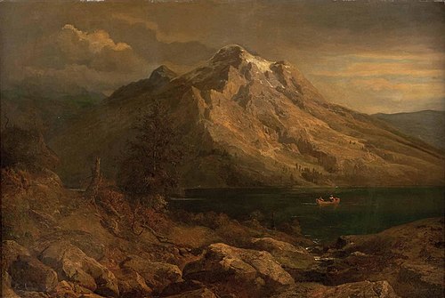 Sunset at the mountain lake, , Heinrich Brandes