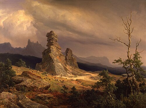 Teufelsmauer mit heranziehendem Gewitter, 1867, Heinrich Brandes