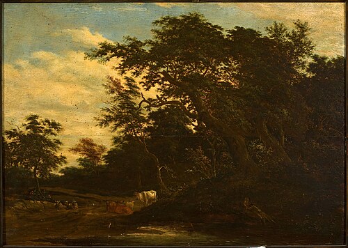 Landscape with a creek and cattle, , Jacob Salomonsz. van Ruysdael
