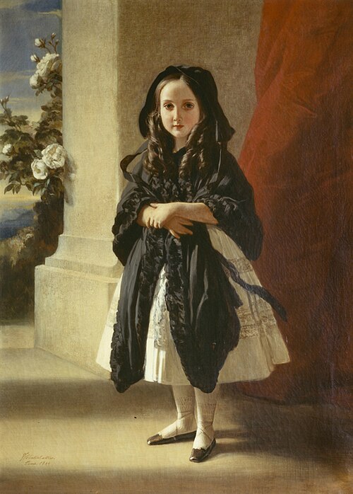 Portrait en pied de la princesse Charlotte enfant avec une ceinture noire, 1844, Franz Xaver Winterhalter