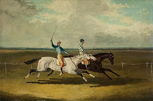 Two Racehorses – 'Grey Momus' and 'Caravan' – Racing, 1840, John Frederick Herring, Sr.