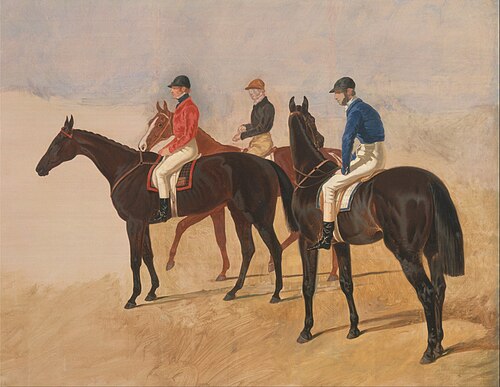 Steeplechase cracks: Allen McDonough on Brunette, Tom Oliver on Discount, and Jem Mason on Lottery, 1847, John Frederick Herring, Sr.