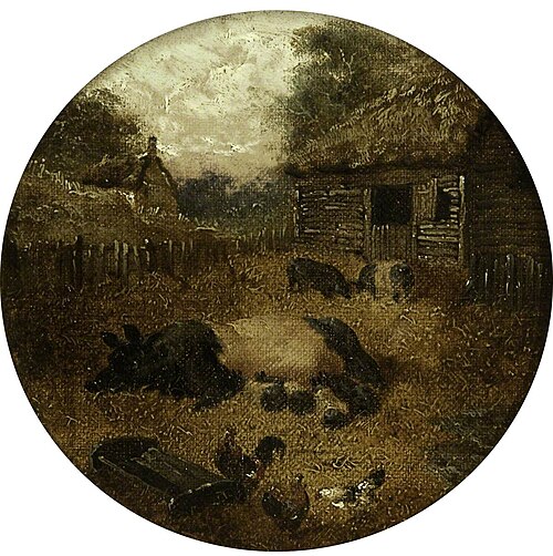 Eight Circular Farmyard Scenes (1. Pigs; 2. Mare and Foal; 3. Cows; 4. Sheep; 5. Chickens; 6. Ducks;, 1840, John Frederick Herring, Sr.