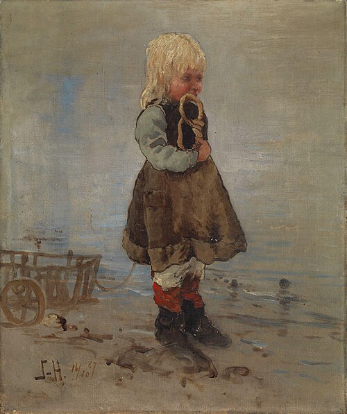 Pike med vogn og smørkringle, 1887, Frithjof Smith-Hald
