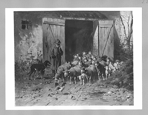 Schafe vor dem Stall, 1885, Friedrich Otto Gebler