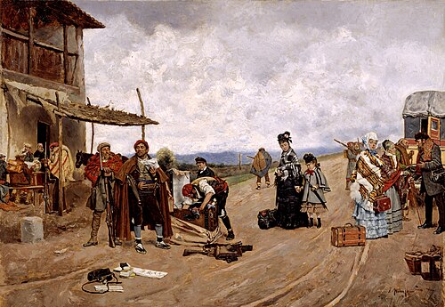 Aduaneros carlistas registrando una diligencia, 1875, Joaquín Araujo