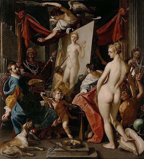 Apelles malt Kampaspe, 1600, Joos van Winghe