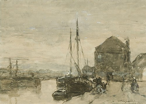 View of Turfmarkt and Eendjespoort in Haarlem, 1865, Johan Hendrik Weissenbruch