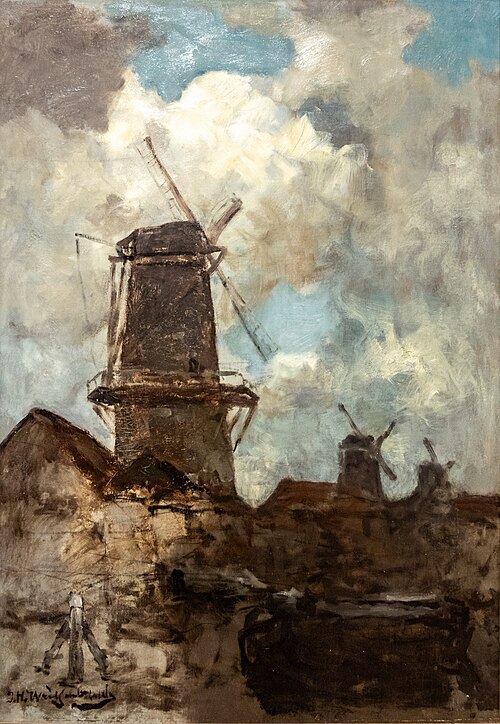 View of Three mills, 1890, Johan Hendrik Weissenbruch