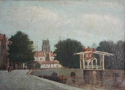 Gezicht op de Leuvehaven en de Leuvebrug, 1859, Johan Hendrik Weissenbruch
