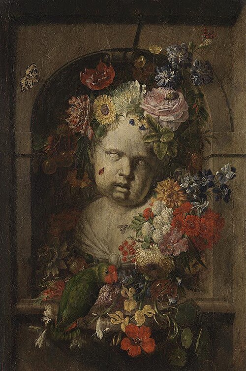Bust of a child in a flower-decorated niche, 1703, Johann Adalbert Angermayer