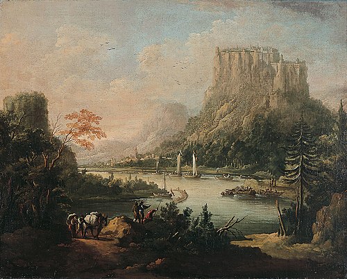 Elbe landscape with the fortress Königstein, , Johann Alexander Thiele