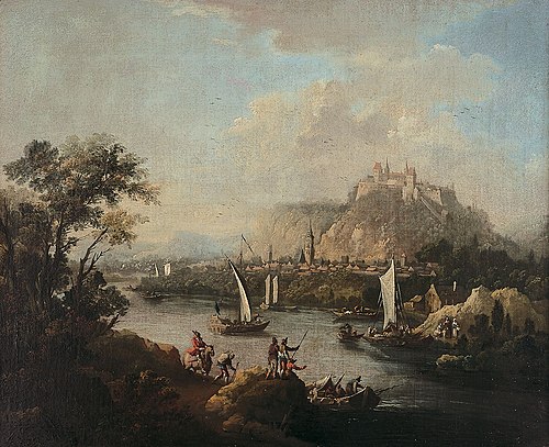 Elbe landscape with the fortress Hohnstein, , Johann Alexander Thiele