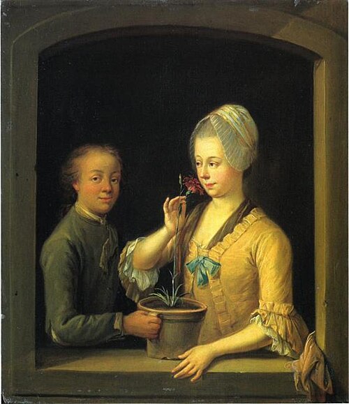 A Woman and a Young Man at a Window, 1775, Johann Andreas Herrlein
