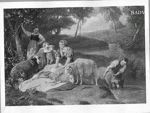 Shearing of Sheep, 1894, Johann Baptist Hofner