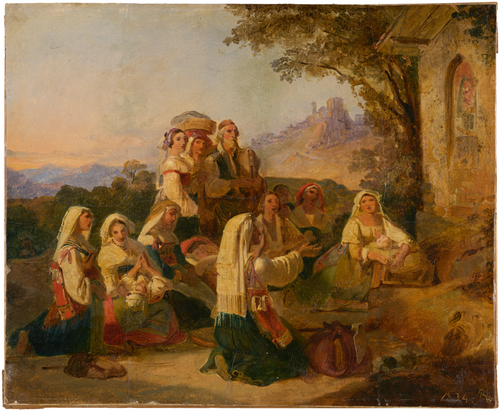 Paysans italiens en prière devant un calvaire non loin de Cervara, 1834, Johann Baptist Kirner