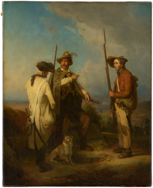 Un franc-tireur badois avec ses deux or-donnnances, 1849, Johann Baptist Kirner