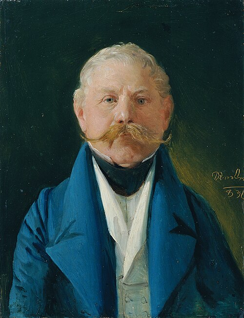 Herr in blauem Rock und weißer Weste, 1838, Johann Baptist Reiter