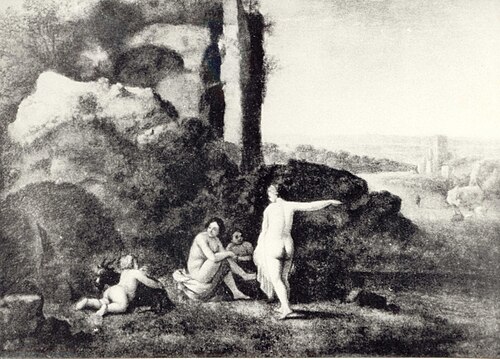 Women bathing in a stream., 1773, Johann Christian Klengel