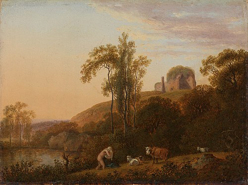 Italian Landscape with Ruins and bathing Woman, 1797, Johann Christian Klengel