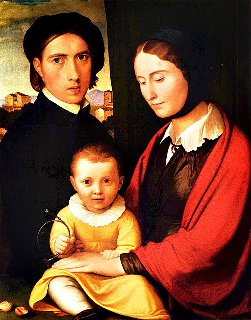 Artist's Self-portrait with Wife and Son Alfons, 1830, Johann Friedrich Overbeck