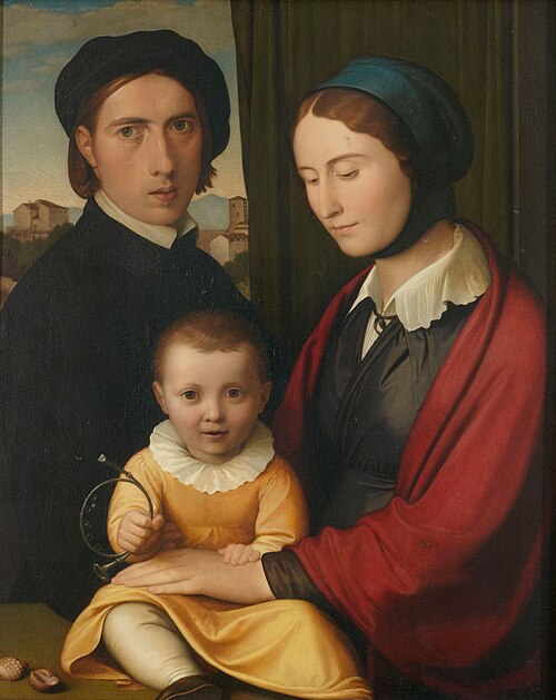 Autoportrait de l'artiste avec sa femme et son fils Alfons, 1830, Johann Friedrich Overbeck