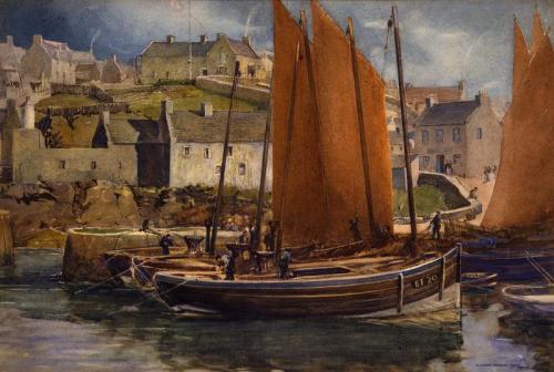 William Grant Murray - Drying the Sails, Portsoy, 1907, William Grant Murray