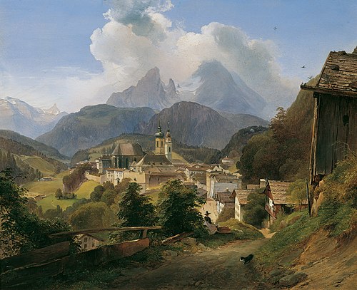 Berchtesgaden mit dem Watzmann, 1836, Johann Fischbach