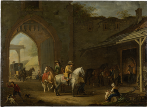 Horsemen at the Blacksmith's, 1787, Johann Georg Pforr