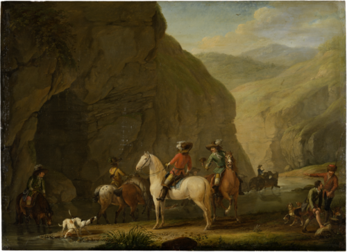 Mountain Landscape with a Hunting Party, 1787, Johann Georg Pforr