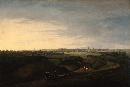 View of Berlin from the Rollbergen at the Cottbuser Tor, 1787, Johann Georg Rosenberg