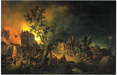 Conflagration at Night, 1765, Johann Georg Trautmann