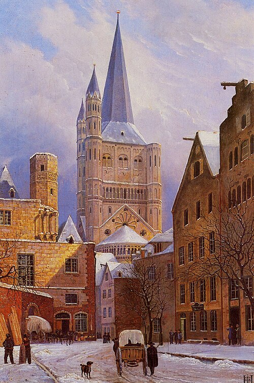 Köln, Groß Sankt-Martin im Schnee, 1847, Johann Heinrich Hintze