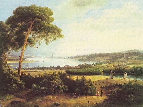Potsdam, Ansicht mit Caputh vom Krähenberg aus, 1836, Johann Heinrich Hintze
