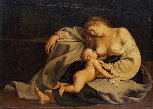 Sterbende Mutter nach einem Bild des Aristides von Theben, 1645, Cesare Fracanzano