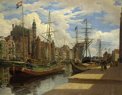 Mottlaufluß und Lange Brücke in Danzig, 1837, Johann Karl Schultz