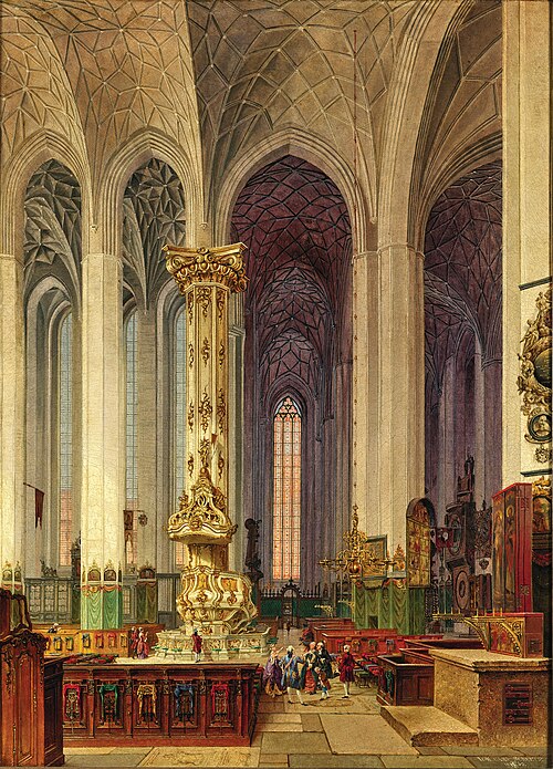 A View of the Rococo Pulpit of St Mary’s Church in Gdańsk, 1863, Johann Karl Schultz