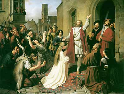 Jan van Leyden baptises a young girl, 1840, Johann Karl Bähr