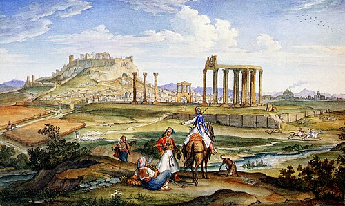 Vue d'Athènes depuis l'Ilissos, 1833, Johann Michael Wittmer