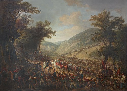 Die verbündeten Heere, Kaiser Franz I. (II.) von Österreich mit dem Kronprinzen Ferdinand an der Spi, 1825, Johann Nepomuk Hoechle