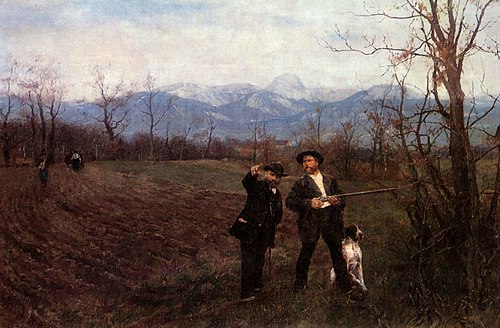 Leibl and Sperl on the chick hunt, 1889, Johann Sperl