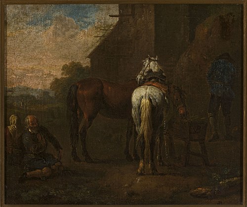 Horses in front of a tavern, , Pieter van Bloemen