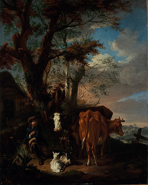 A Herdsman with Cattle and Sheep, , Pieter van Bloemen