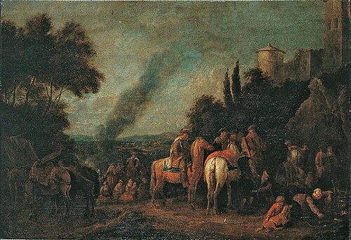 Landscape with resting soldiers, 1697, Pieter van Bloemen
