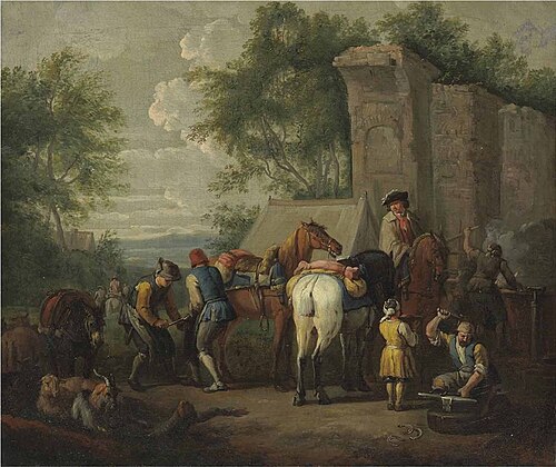 Cavaliers setting off on a journey, 1697, Pieter van Bloemen