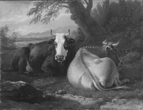 Two Cows Resting, 1696, Pieter van Bloemen