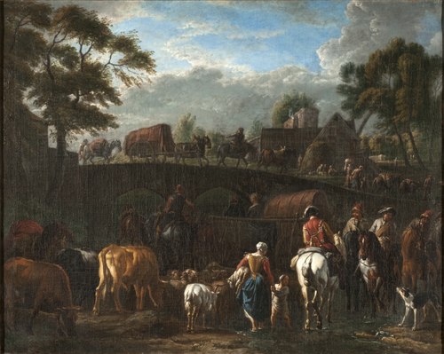 Landscape with Peasants, Soldiers and Cattle, , Pieter van Bloemen