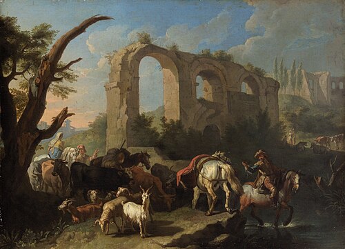 Italian Landscape with Horses and Herdsmen, 1688, Pieter van Bloemen