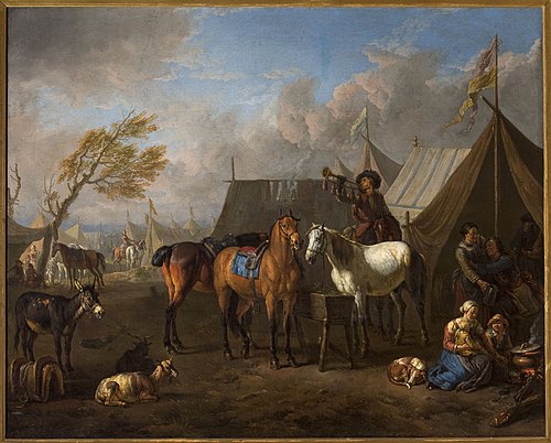 Camp scene with a trumpeter., 1697, Pieter van Bloemen